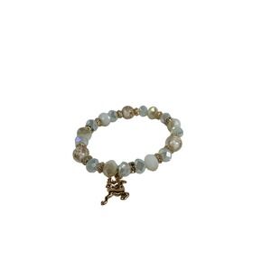 Gold‎ Tone Reindeer Charm Beaded Stretch Bracelet Winter Holiday Sparkle